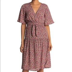 Superfoxx Pink Micro Floral Short Sleeve Knee Length Dress XS